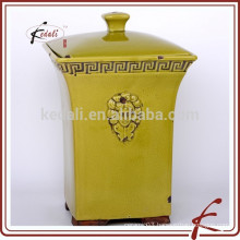 new collection ceramic embossed wastebasket with lid